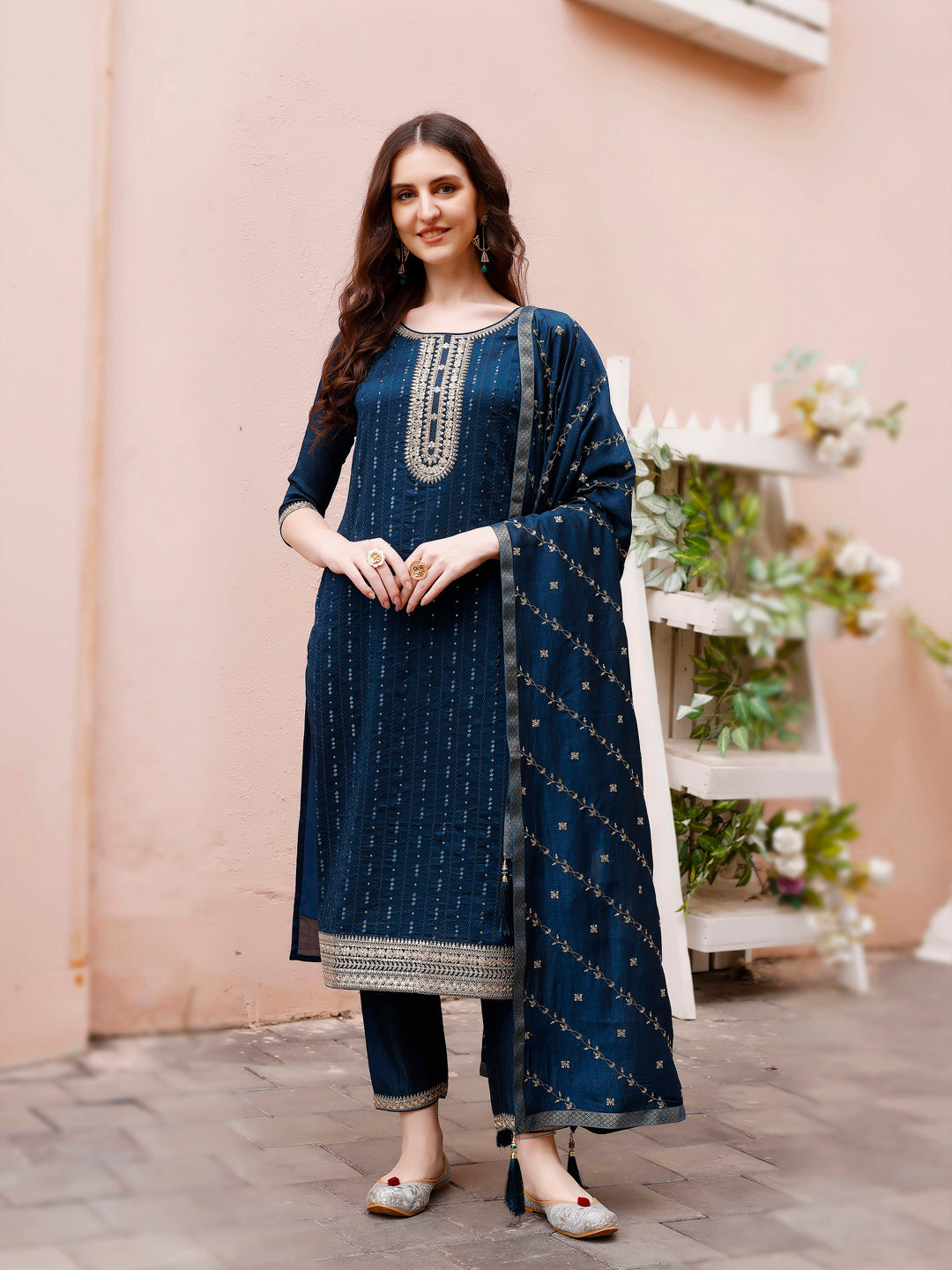 Sequined Embroidered Kurta With Pant & Embroidered Dupatta Premium Luxury, Multicolor - Hiral Fashion - Distacart