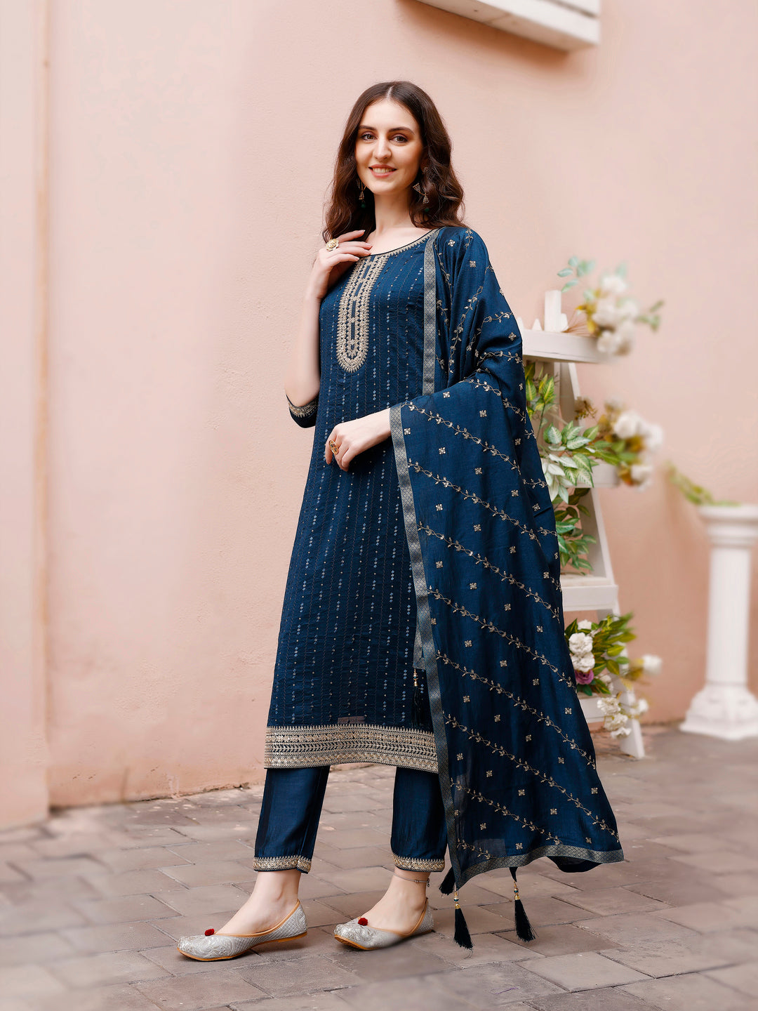 Sequined Embroidered Kurta With Pant & Embroidered Dupatta Premium Luxury, Multicolor - Hiral Fashion - Distacart