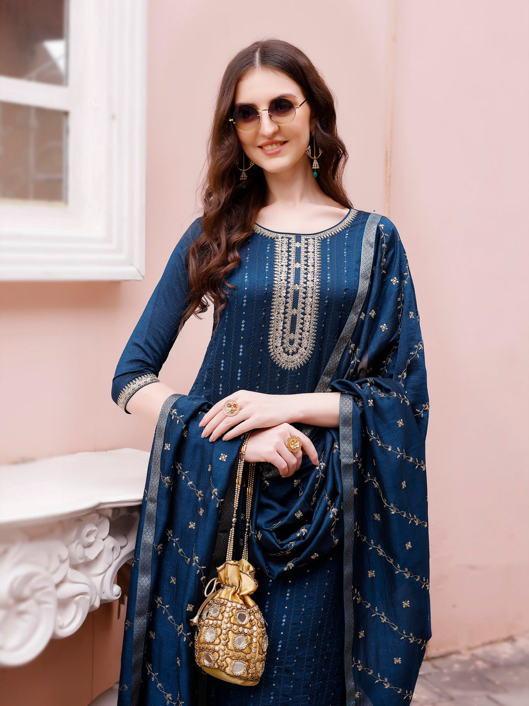 Sequined Embroidered Kurta With Pant & Embroidered Dupatta Premium Luxury, Multicolor - Hiral Fashion - Distacart