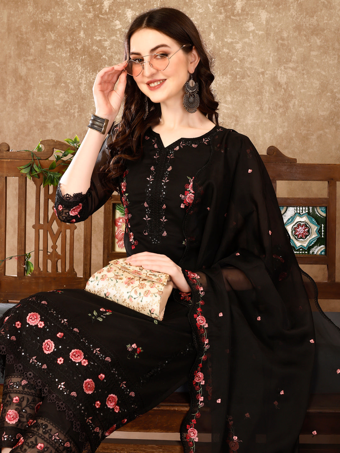 Pakistani Embroidered Kurta With Embroidered Pant & Embroidered Dupatta Premium Luxury, Multicolor - Hiral Fashion - Distacart