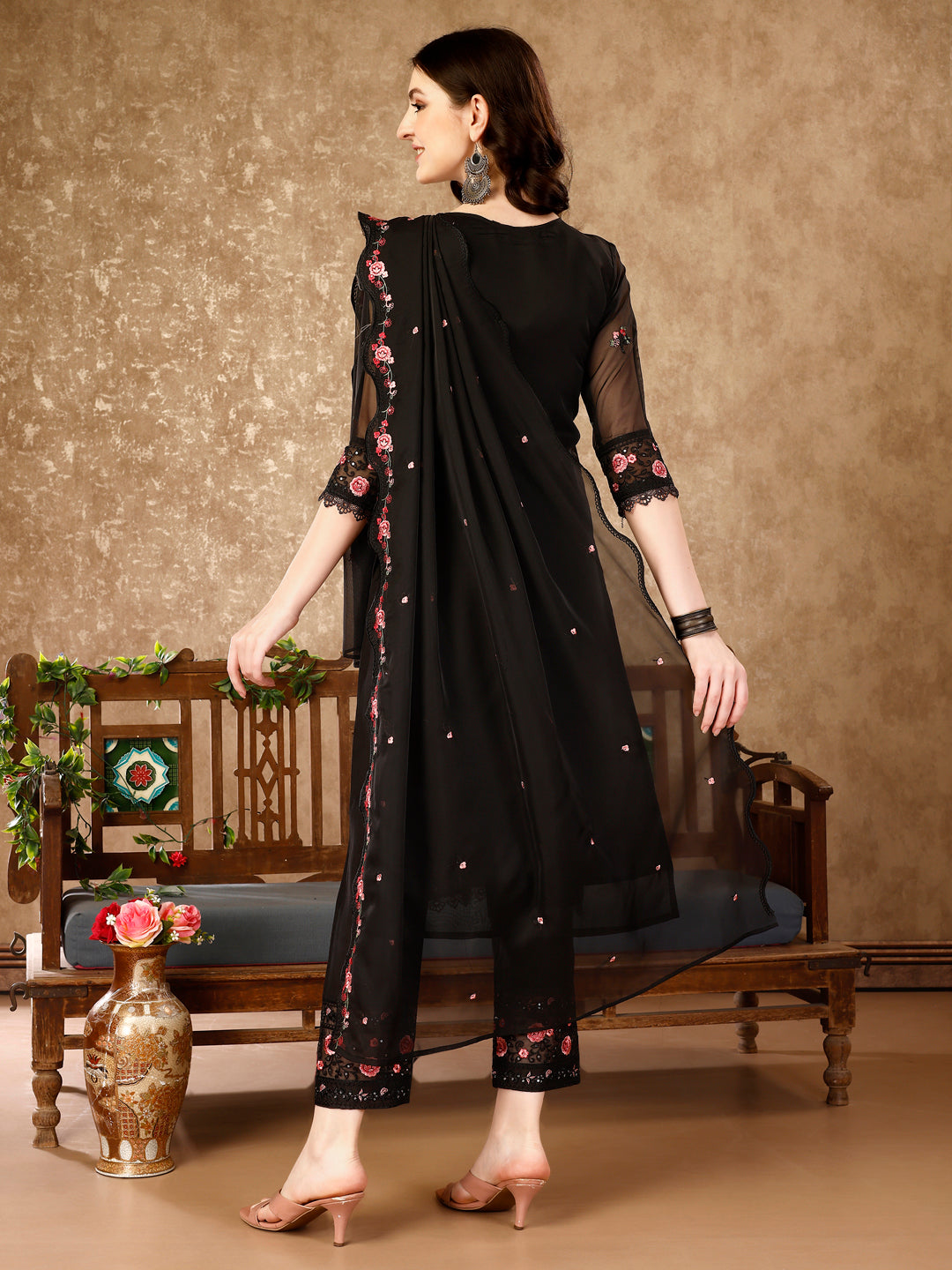 Pakistani Embroidered Kurta With Embroidered Pant & Embroidered Dupatta Premium Luxury, Multicolor - Hiral Fashion - Distacart