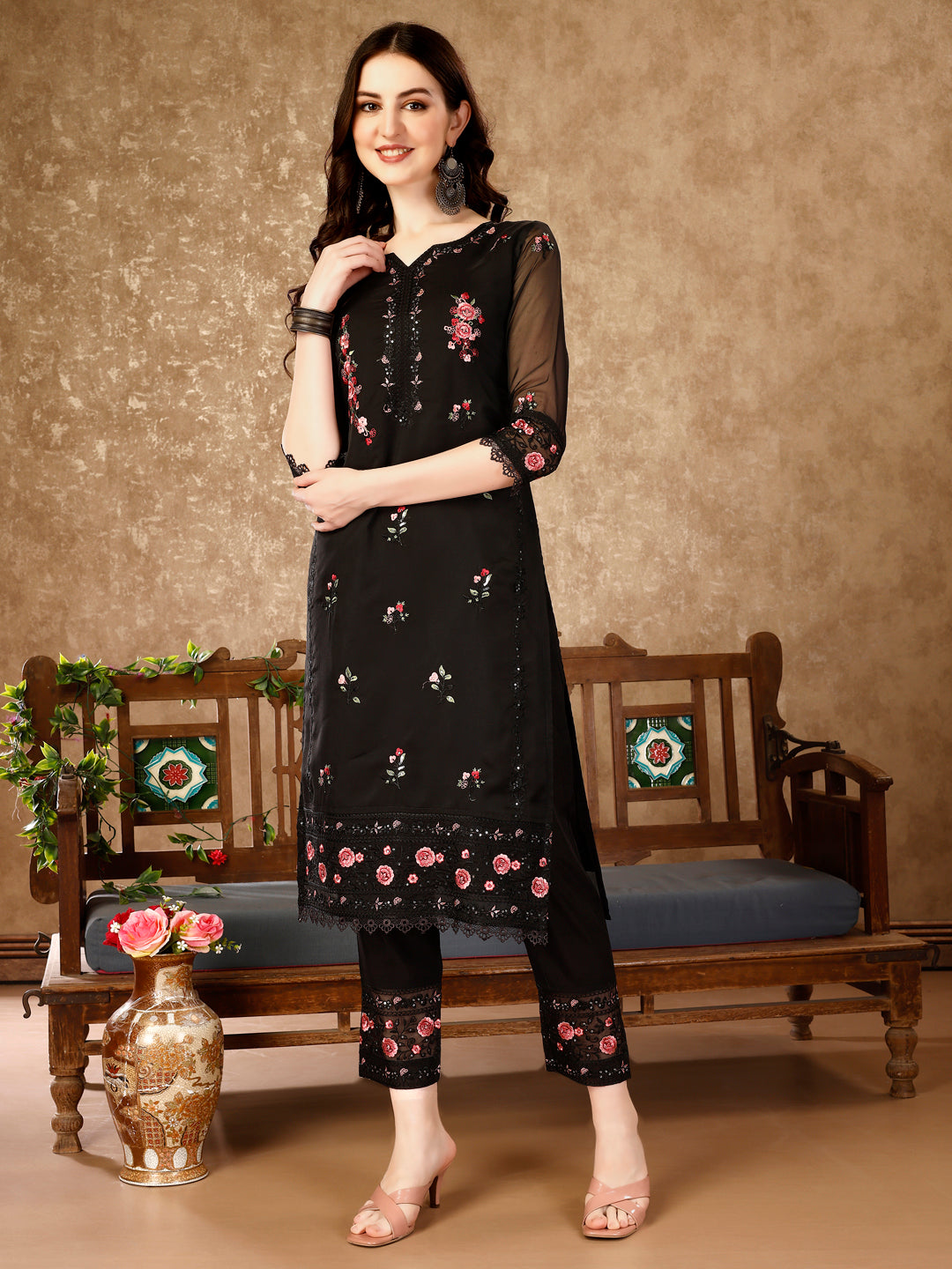 Pakistani Embroidered Kurta With Embroidered Pant & Embroidered Dupatta Premium Luxury, Multicolor - Hiral Fashion - Distacart