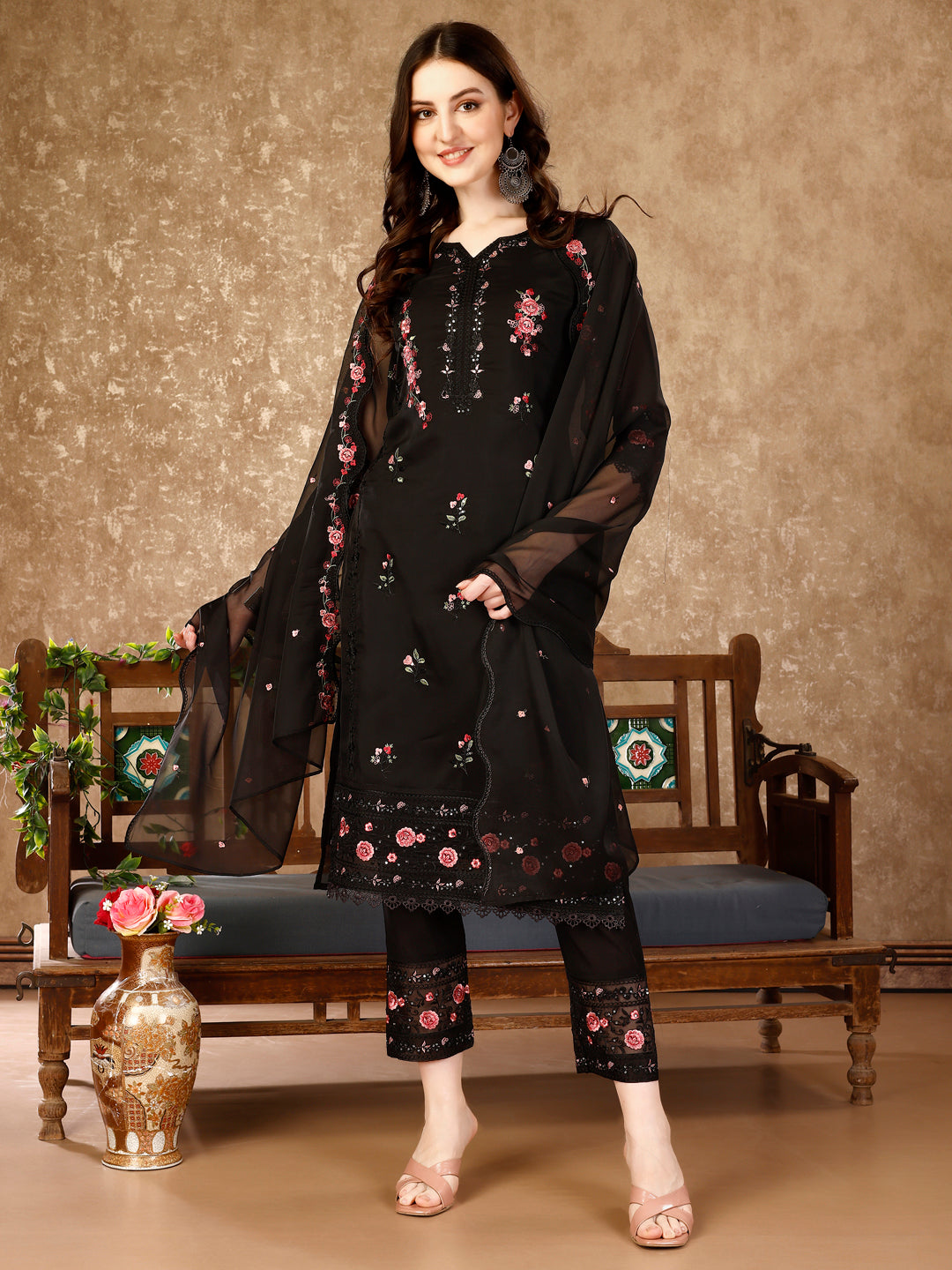 Pakistani Embroidered Kurta With Embroidered Pant & Embroidered Dupatta Premium Luxury, Multicolor - Hiral Fashion - Distacart
