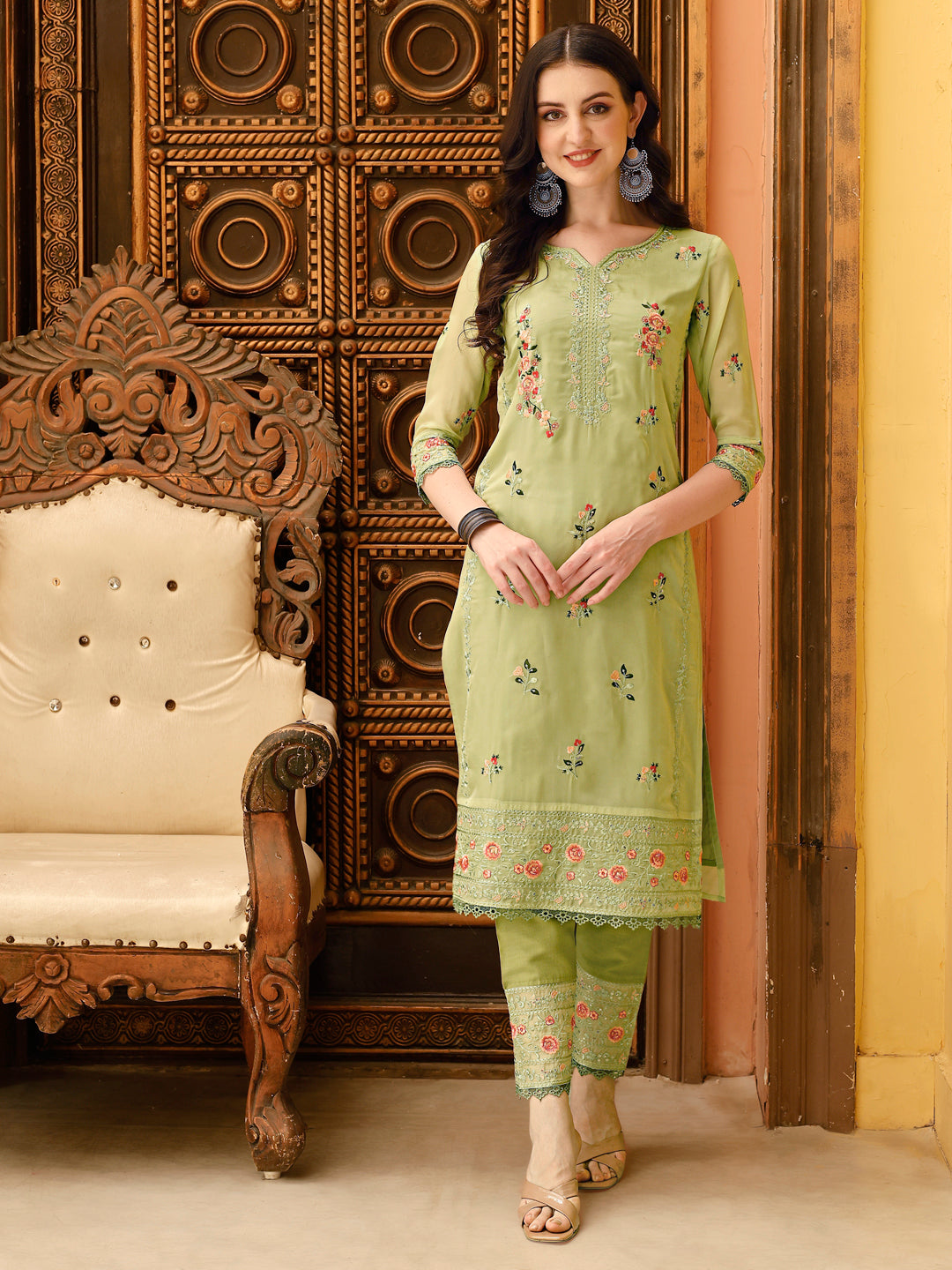 Pakistani Embroidered Kurta With Embroidered Pant & Embroidered Dupatta Premium Luxury, Multicolor - Hiral Fashion - Distacart