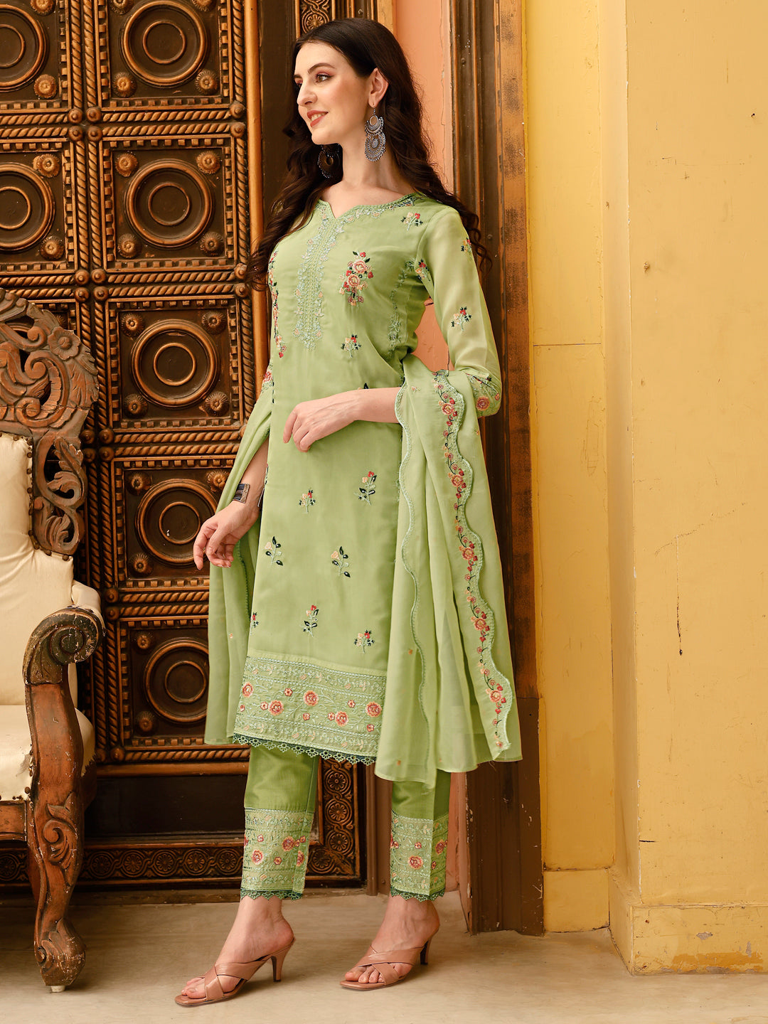 Pakistani Embroidered Kurta With Embroidered Pant & Embroidered Dupatta Premium Luxury, Multicolor - Hiral Fashion - Distacart