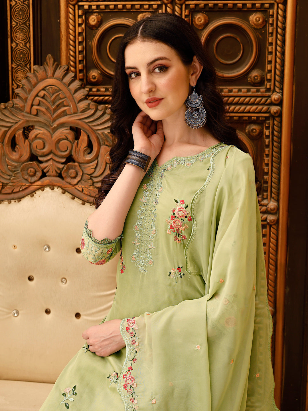 Pakistani Embroidered Kurta With Embroidered Pant & Embroidered Dupatta Premium Luxury, Multicolor - Hiral Fashion - Distacart