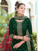 Thumbnail for Embroidered Kurta With Pant & Embroidered Dupatta, Bottle-Green - Hiral Fashion - Distacart