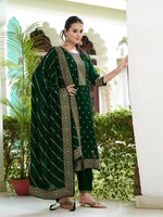 Thumbnail for Embroidered Kurta With Pant & Embroidered Dupatta, Bottle-Green - Hiral Fashion - Distacart
