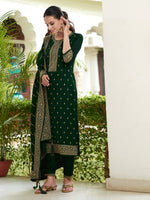 Thumbnail for Embroidered Kurta With Pant & Embroidered Dupatta, Bottle-Green - Hiral Fashion - Distacart
