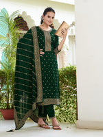 Thumbnail for Embroidered Kurta With Pant & Embroidered Dupatta, Bottle-Green - Hiral Fashion - Distacart