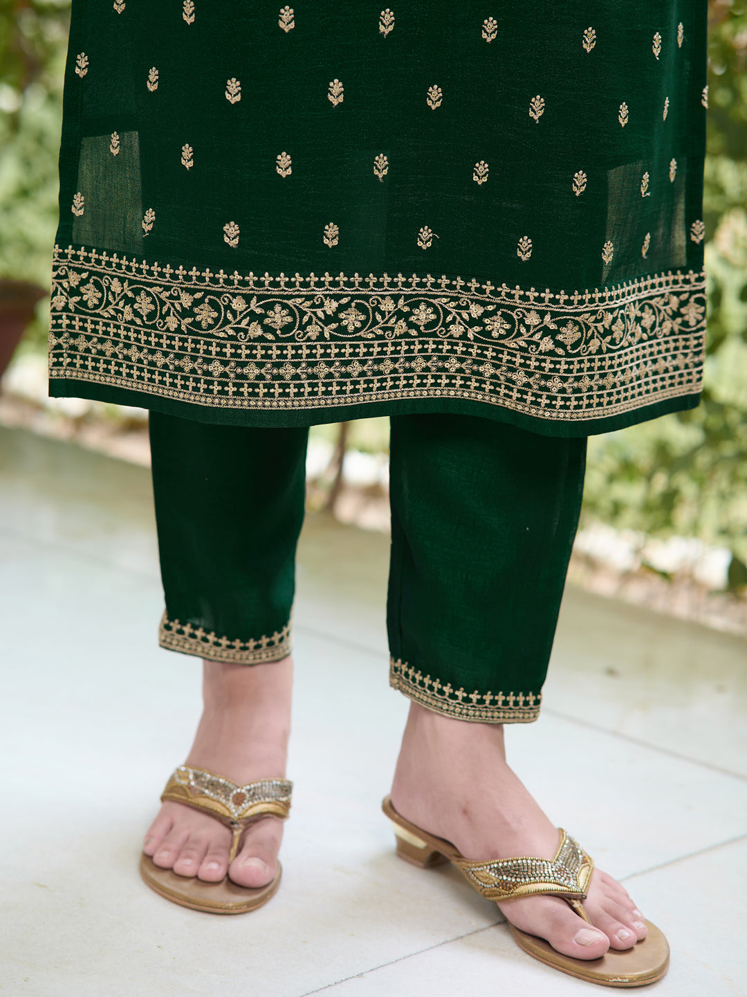 Embroidered Kurta With Pant & Embroidered Dupatta, Bottle-Green - Hiral Fashion - Distacart