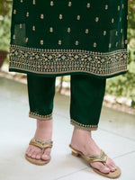 Thumbnail for Embroidered Kurta With Pant & Embroidered Dupatta, Bottle-Green - Hiral Fashion - Distacart