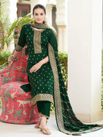 Thumbnail for Embroidered Kurta With Pant & Embroidered Dupatta, Bottle-Green - Hiral Fashion - Distacart