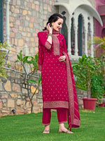 Thumbnail for Embroidered Kurta With Pant & Embroidered Dupatta, Pink - Hiral Fashion - Distacart