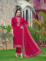 Thumbnail for Embroidered Kurta With Pant & Embroidered Dupatta, Pink - Hiral Fashion - Distacart