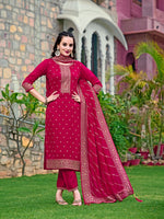 Thumbnail for Embroidered Kurta With Pant & Embroidered Dupatta, Pink - Hiral Fashion - Distacart