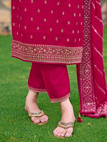 Thumbnail for Embroidered Kurta With Pant & Embroidered Dupatta, Pink - Hiral Fashion - Distacart