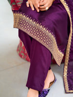 Thumbnail for Embroidered Kurta With Pant & Printed Dupatta, Wine - Hiral Fashion - Distacart
