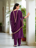 Thumbnail for Embroidered Kurta With Pant & Printed Dupatta, Wine - Hiral Fashion - Distacart