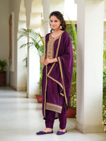Thumbnail for Embroidered Kurta With Pant & Printed Dupatta, Wine - Hiral Fashion - Distacart
