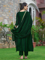 Thumbnail for Anarkali Embroidered Kurta With Pant & Dupatta, Bottle-Green - Hiral Fashion - Distacart