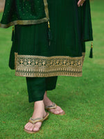 Thumbnail for Anarkali Embroidered Kurta With Pant & Dupatta, Bottle-Green - Hiral Fashion - Distacart