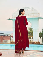 Thumbnail for Anarkali Embroidered Kurta With Pant & Dupatta, Maroon - Hiral Fashion - Distacart