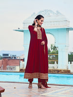 Thumbnail for Anarkali Embroidered Kurta With Pant & Dupatta, Maroon - Hiral Fashion - Distacart
