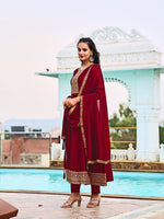 Thumbnail for Anarkali Embroidered Kurta With Pant & Dupatta, Maroon - Hiral Fashion - Distacart