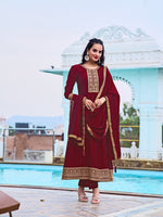 Thumbnail for Anarkali Embroidered Kurta With Pant & Dupatta, Maroon - Hiral Fashion - Distacart