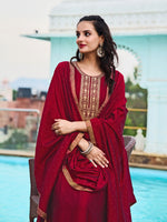 Thumbnail for Anarkali Embroidered Kurta With Pant & Dupatta, Maroon - Hiral Fashion - Distacart