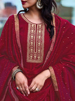Thumbnail for Anarkali Embroidered Kurta With Pant & Dupatta, Maroon - Hiral Fashion - Distacart
