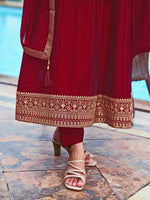 Thumbnail for Anarkali Embroidered Kurta With Pant & Dupatta, Maroon - Hiral Fashion - Distacart