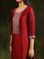 Thumbnail for Sequined Embroidered Kurta With Pant & Embroidered Dupatta, Maroon - Hiral Fashion - Distacart