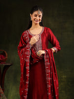 Thumbnail for Sequined Embroidered Kurta With Pant & Embroidered Dupatta, Maroon - Hiral Fashion - Distacart