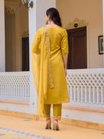 Thumbnail for Embroidered Kurta With Pant & Embroidered Dupatta, Mustard - Hiral Fashion - Distacart