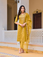 Thumbnail for Embroidered Kurta With Pant & Embroidered Dupatta, Mustard - Hiral Fashion - Distacart