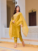 Thumbnail for Embroidered Kurta With Pant & Embroidered Dupatta, Mustard - Hiral Fashion - Distacart