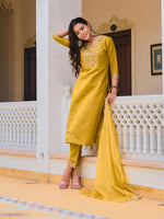 Thumbnail for Embroidered Kurta With Pant & Embroidered Dupatta, Mustard - Hiral Fashion - Distacart