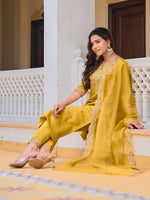 Thumbnail for Embroidered Kurta With Pant & Embroidered Dupatta, Mustard - Hiral Fashion - Distacart