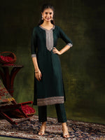 Thumbnail for Sequined Embroidered Kurta With Pant & Embroidered Dupatta, Green - Hiral Fashion - Distacart