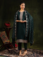 Thumbnail for Sequined Embroidered Kurta With Pant & Embroidered Dupatta, Green - Hiral Fashion - Distacart