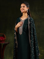 Thumbnail for Sequined Embroidered Kurta With Pant & Embroidered Dupatta, Green - Hiral Fashion - Distacart