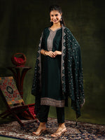 Thumbnail for Sequined Embroidered Kurta With Pant & Embroidered Dupatta, Green - Hiral Fashion - Distacart