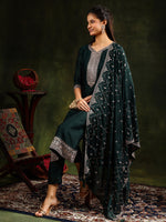 Thumbnail for Sequined Embroidered Kurta With Pant & Embroidered Dupatta, Green - Hiral Fashion - Distacart