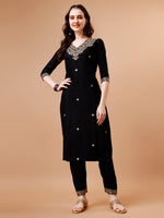 Thumbnail for Embroidered Kurta With Pant & Floral Printed Cut Embroidered Work Dupatta Premium, Multicolor - Hiral Fashion - Distacart