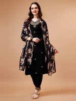 Thumbnail for Embroidered Kurta With Pant & Floral Printed Cut Embroidered Work Dupatta Premium, Multicolor - Hiral Fashion - Distacart