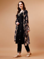 Thumbnail for Embroidered Kurta With Pant & Floral Printed Cut Embroidered Work Dupatta Premium, Multicolor - Hiral Fashion - Distacart