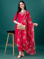 Thumbnail for Embroidered Kurta With Pant & Embroidered & Printed Dupatta, Multicolor - Hiral Fashion - Distacart