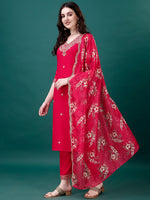 Thumbnail for Embroidered Kurta With Pant & Embroidered & Printed Dupatta, Multicolor - Hiral Fashion - Distacart